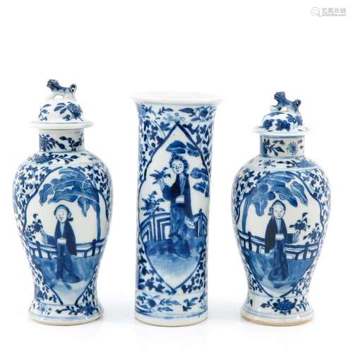 A Set of 3 Garniture Vases