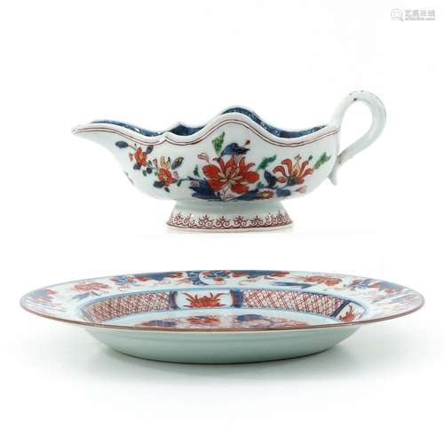 An Imari Plate and Gravy Boat