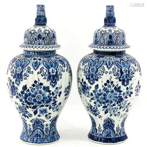 A Pair of BLue and White Vases Marked RAM