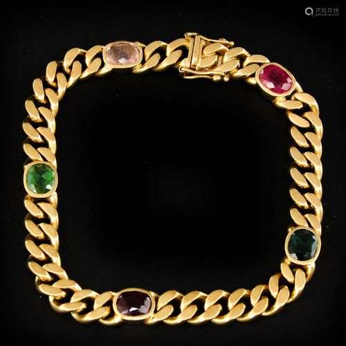 An 18KG Bracelet with Colored Gem Stones