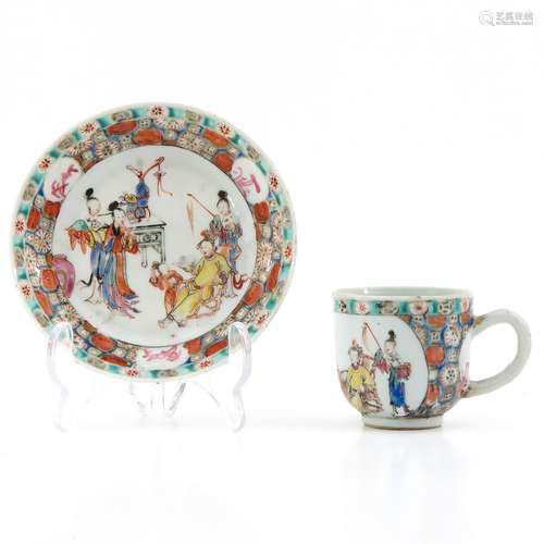 A famille rose cup and saucer