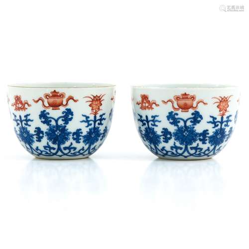 A Pair of Iron Red and Blue Cups