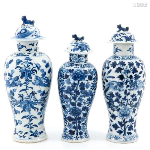 A Collection of 3 Garniture Vases