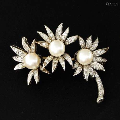 An 18KG Pearl and Diamond Brooch