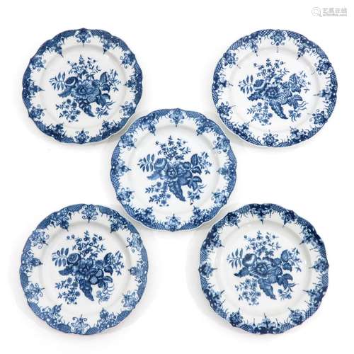 A Series of 5 Blue and White Plates