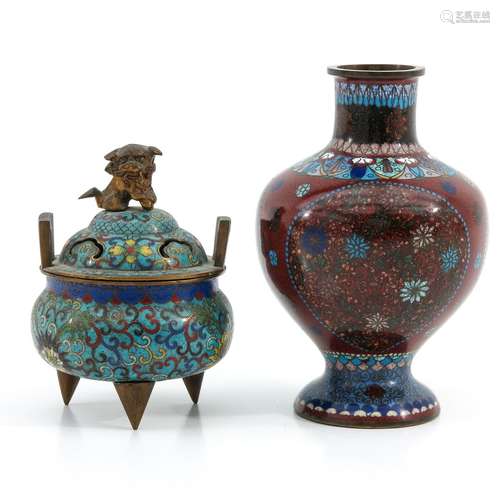 A Cloisonne Censer and Vase