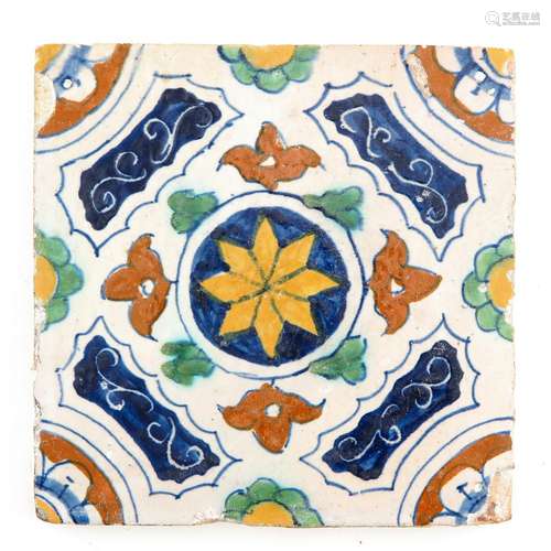 A Polychrome decor Tile Circa 1600