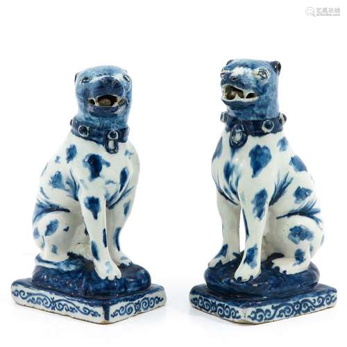 A Pair of 18th Century Delft Dogs