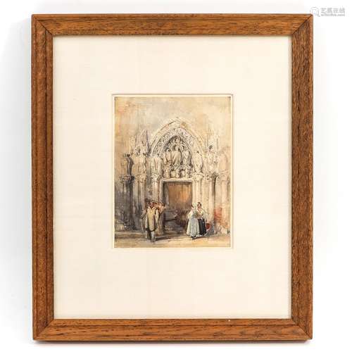 A Water Color Depicting Church Portal in Strassbourg