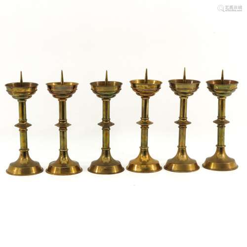 A Set of 6 Yellow Copper Altar Candlesticks