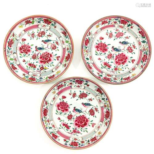 A Series of 3 Famille Rose Plates