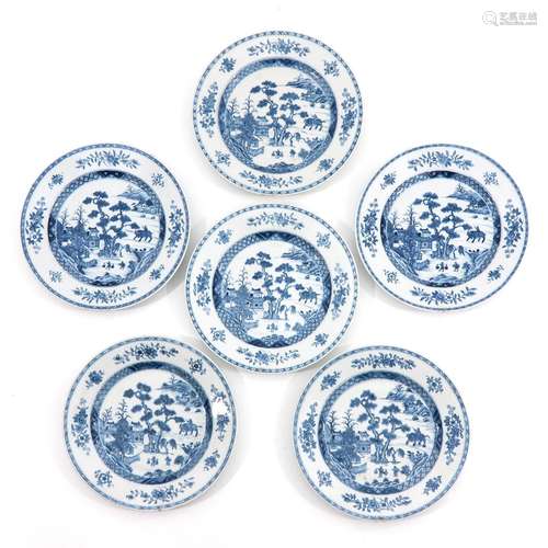 A Series of 6 Blue and White Plates