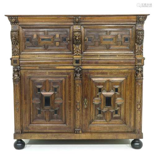 An Oak and Ebony Wood 17th Century Zeeuwse Cabinet