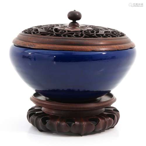 A Dark Blue Glaze Censer with Cover