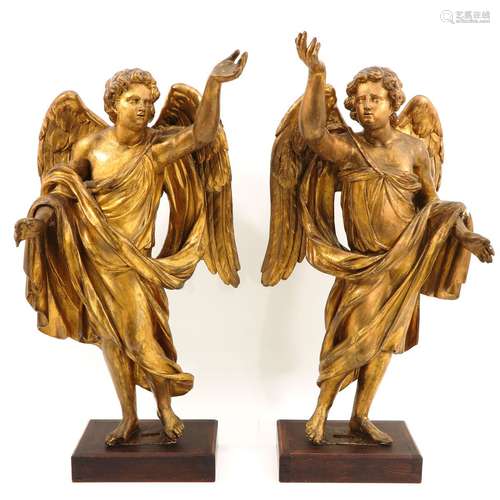 A Pair of Gilt Wood Angels Circa 1800