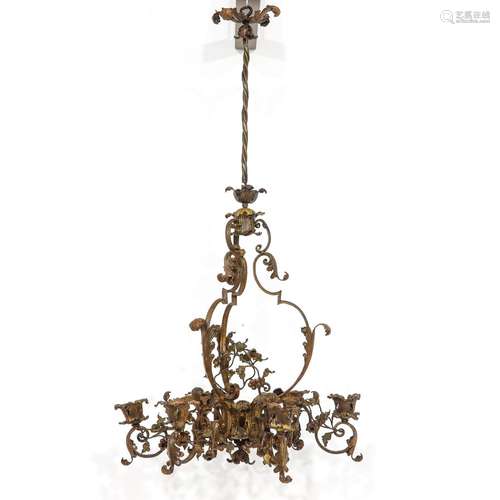 A Bronzed Cast Iron Chandelier