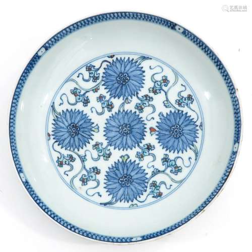 A blue and white plate