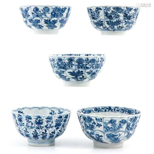 A Series of 5 Blue and White Bowls