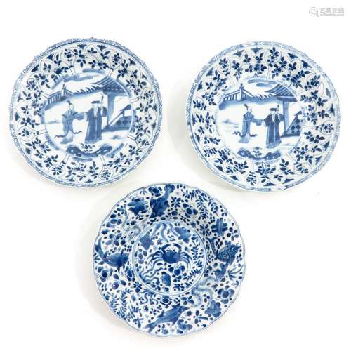 A Lot of 3 Blue and White Plates