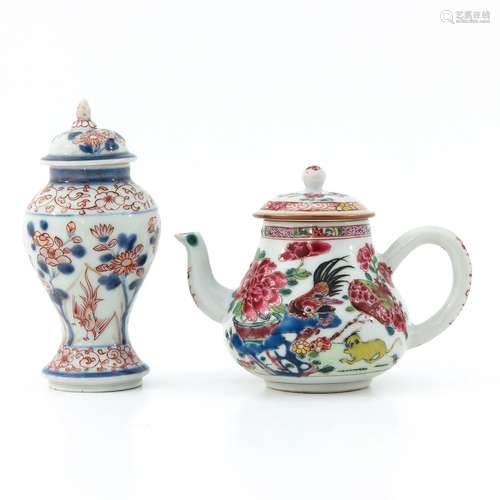 An Imari Tea Box and Famille Rose Teapot