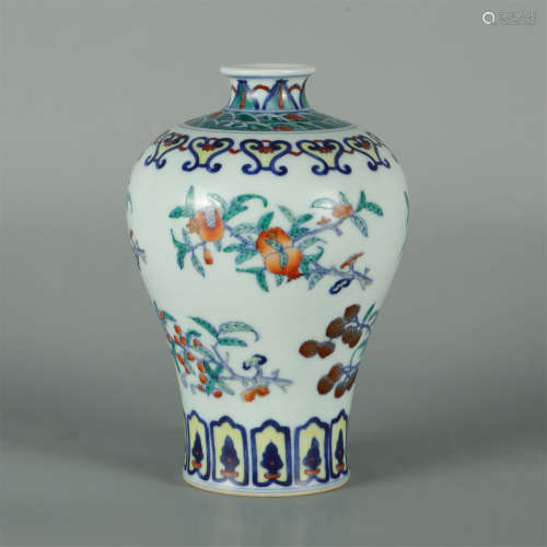 A QING DYN. STYLE DOUCAI GLAZED PORCELAIN PLUM VASE