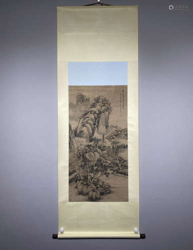 A SCROLL PAINTING OF HERMIT AND LANDSCAPE THEME