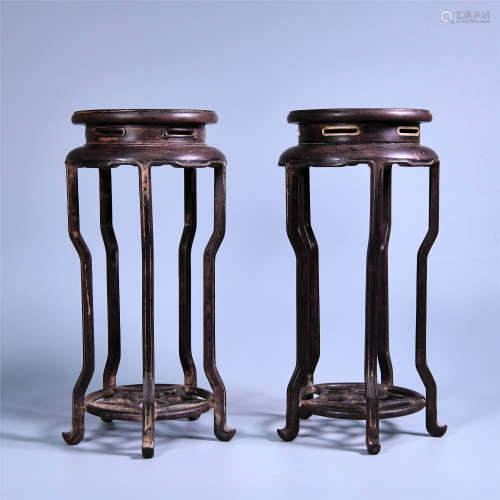 A PAIR OF SMALL ZITAN WOOD PLANT STANDS