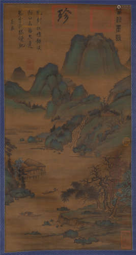 A HANGING SCROLL OF CHINESE LANDSCAPE PAINTING
