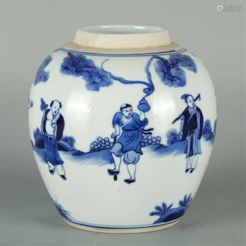 A QING DYN. STYLE BLUE-AND-WHITE PORCELAIN JAR