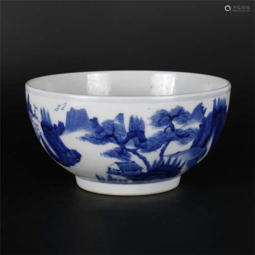 A QING DYN. BLUE-AND-WHITE GLAZED PORCELAIN DISPLAY BOWL