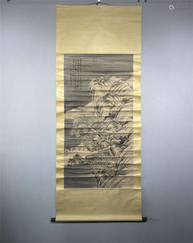 A HANGING SCROLL OF CHINESE LANDSCAPE PAINTING