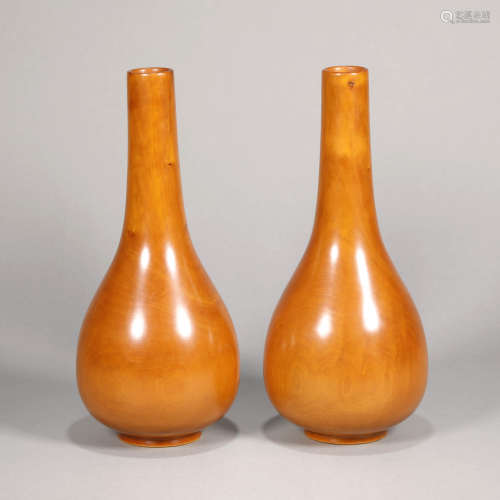 A PAIR OF REPUBLIC ERA HUANGYANG WOOD VASES