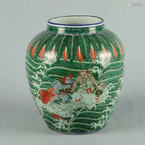 A WUCAI GLAZED PORCELAIN WATER JAR