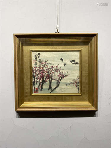 A SMALL FRAMED CHINESE BRUSH PAINTING