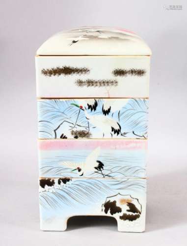A JAPANESE 4 TIER PORCELAIN STACKING VESSEL - each section r...