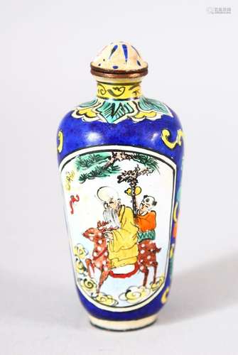 A CHINESE ENAMEL SNUFF BOTTLE - the bottle painted to depict...