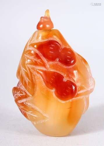 A CHINESE CARVED HARD STONE GOURD SHAPED SNUFF BOTTLE - the ...