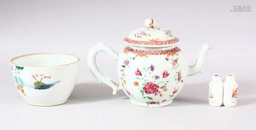 AN 18TH CENTURY CHINESE FAMILLE ROSE PORCELAIN TEA POT &...