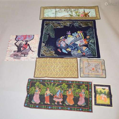 A MIXED LOT OF 7 CHINESE / JAPANESE / INDIAN EMBROIDERED SIL...