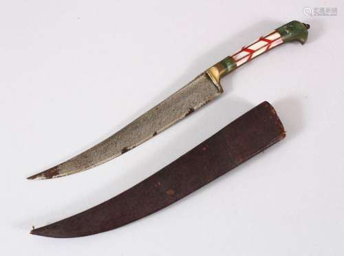 A 19TH CENTURY INDIAN DAGGER with jade and mother of pearl i...