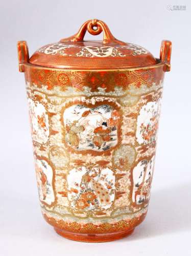 AN UNUSUAL JAPANESE KUTANI JAR AND COVER, painted with many ...