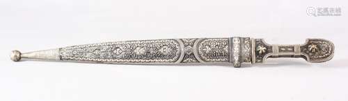 A 19TH CENTURY KINDJAL DAGGER and scabbard, 47.5cm long.