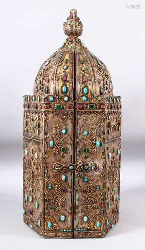 A SUPERB JEWISH JUDAICA TORAH CASE, profusely inset with sem...