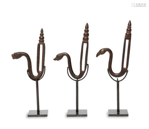 Three tempered steel Mughal animal saddle hooks, India, 17th...