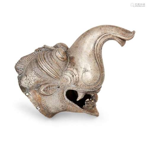 A large silver palanquin pole finial with Makara head, South...