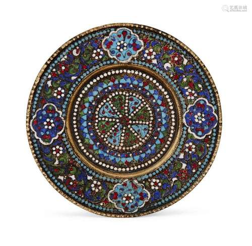 A cloisonné enamelled dish, probably Russian, late 19th cent...