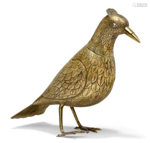 A gilt metal vessel modelled as a bird, realistically chased...