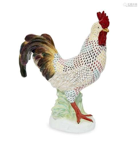 A large modern Herend porcelain model of a cockerel, blue pr...