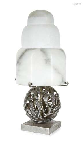 An Art Deco style silvered iron table lamp, in the manner of...