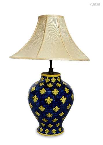 A large modern Italian glazed pottery table lamp, of baluste...